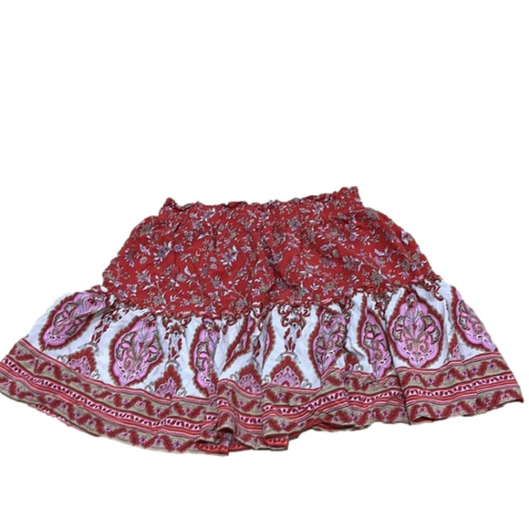Polly Red Floral Mini Skirt Layered Boho - Woman’s Size 6 - Picture 1 of 5